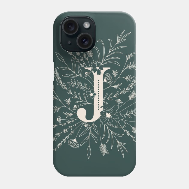 Botanical Letter J (Forest Green) Phone Case by Cascade Patterns