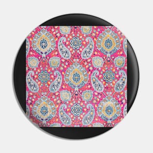 Boho Chic Glam Paisley Fuchsia / Gold Pin