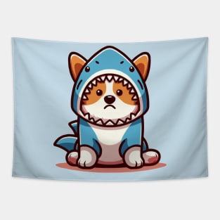 cute sad corgi in shark suit Tapestry