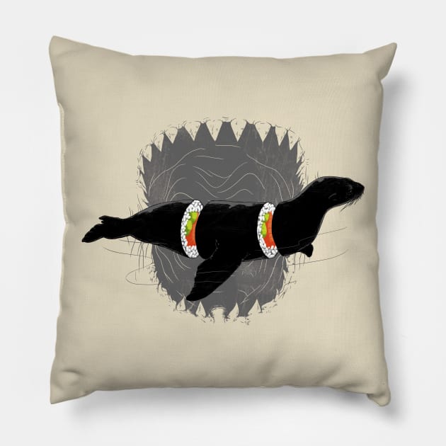 Sushi for Sharkie Pillow by angrymonk