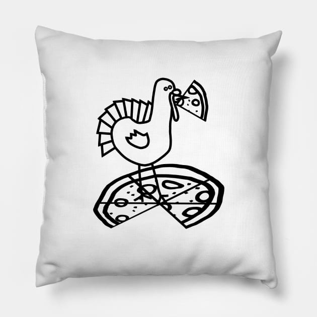 Funny Thanksgiving Turkey with Pizza Outline Pillow by ellenhenryart