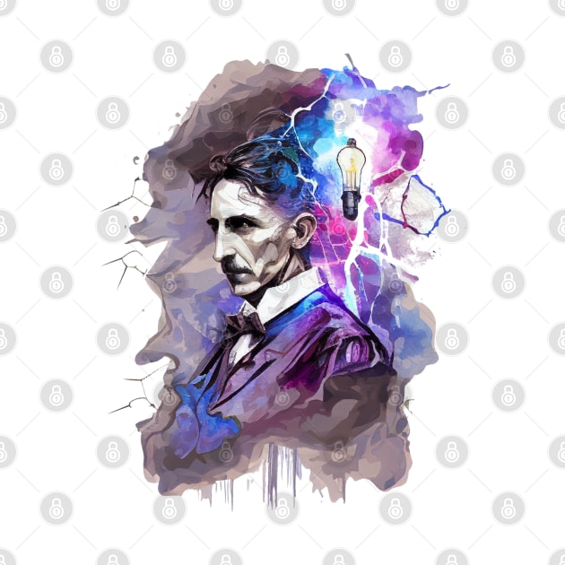 NIKOLA TESLA WATER COLOR PORTRAIT by aiartify