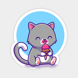 Cute Cat Eating Ice Cream Magnet