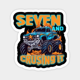 Seven Birthday Boy's Monster Truck Racing B-day Gift For Kids Tollder Magnet