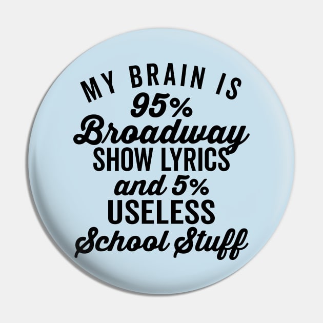 My Brain is 95% Broadway Lyrics Pin by DetourShirts