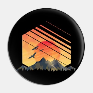 Abstract Geometric Mountain Sunset Pin