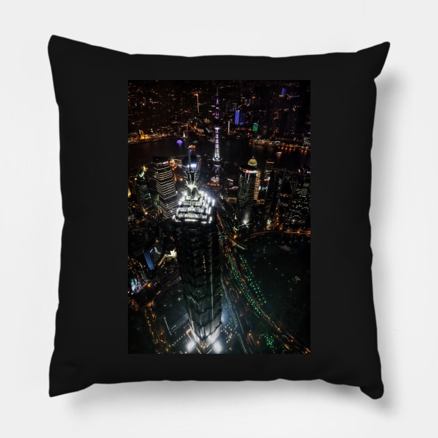 Jin Mao Tower at Night from Above - Shanghai Pillow by holgermader