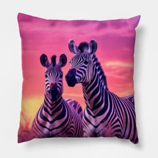 Zebra Animal Wildlife Wilderness Colorful Realistic Illustration Pillow