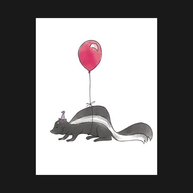 Skunk with Balloon - Happy Birthday by trippyart