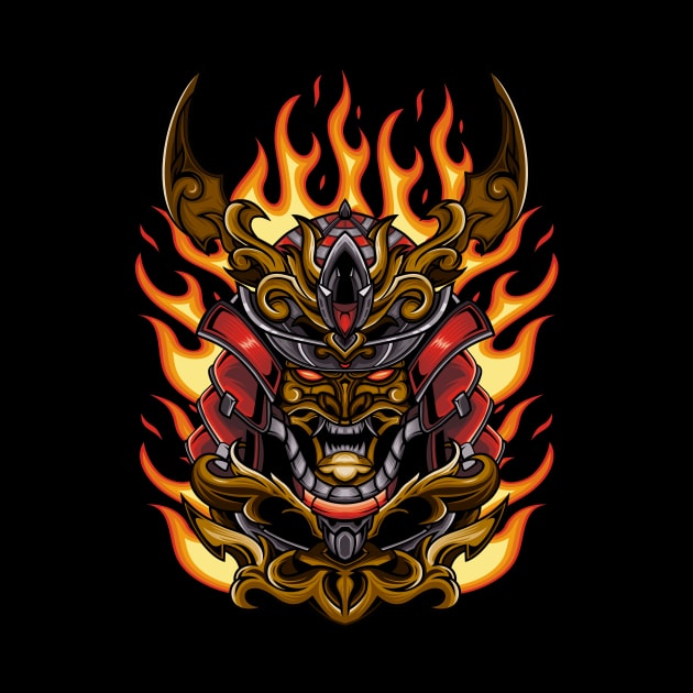 Samurai Warrior Head and Fire by jarvis.kreatif