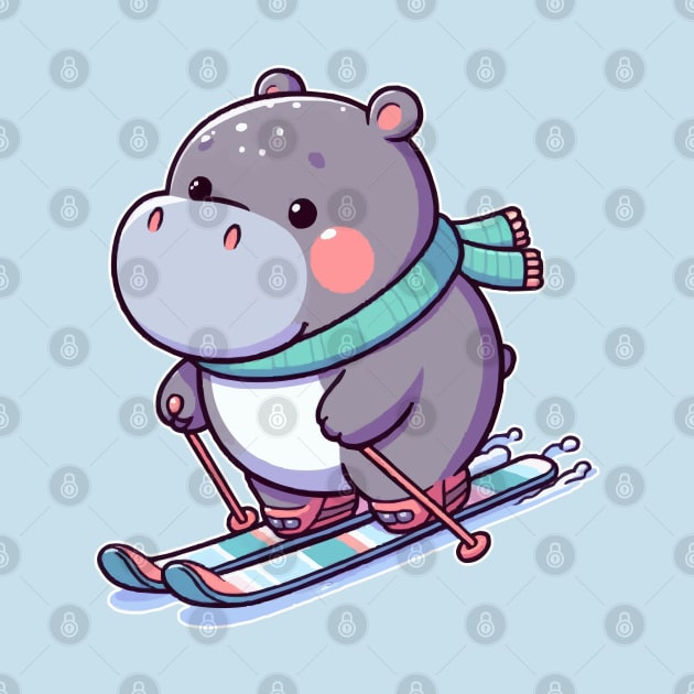 cute hippo skiing by fikriamrullah