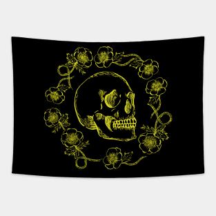 Skull and Flowers Neon on Dark Tapestry