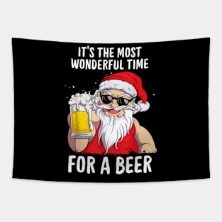 It's The Most Wonderful Time For A Beer Santa Christmas Tapestry