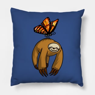 Lazy Sloth And Butterfly Funny Forest Nature Pillow