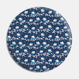 Blue Ship Voyage in the Sea Pattern II Pin