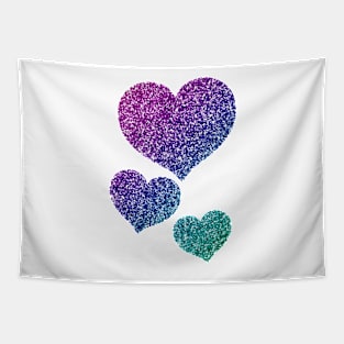 Blue Purple Gradient Glitter Hearts Tapestry