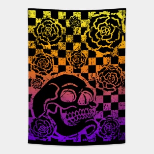 Skull and Roses Checkerboard (Sunset Version) Tapestry