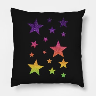 Bright Rainbow Ombre Faux Glitter Stars Pillow