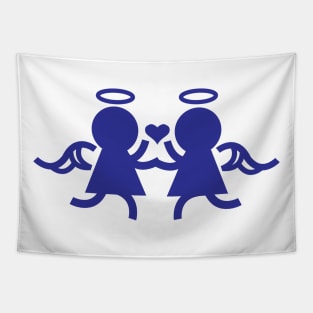 Dark Blue Twin Angels Holding Hands Tapestry