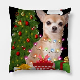 Chihuahua Christmas Tree Santa Hat Funny Xmas Gift Dog T-Shirt Pillow