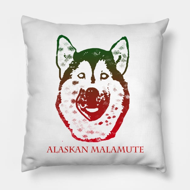 The alaskan malamute head is red, Green, Pillow by best seller shop