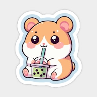 cute hamster drink green boba Magnet