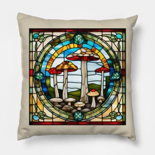 Forest Floor Mushies Stained Glass Pillow