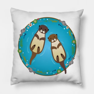 Otters Swimming in a Pond Pillow