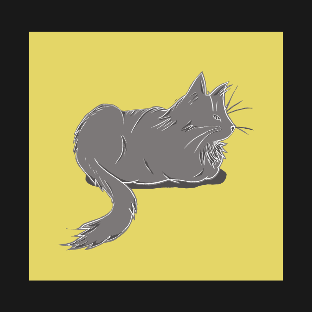 Maine Coon Cat Linocut in Yellow and Grey by Maddybennettart