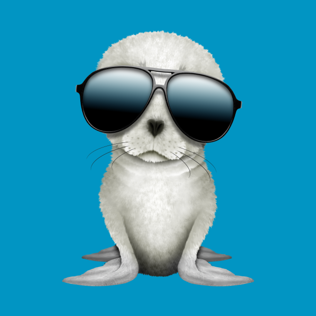 Cute Baby Arctic Seal Wearing Sunglasses Baby Arctic Seal Pillow