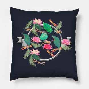 Dragonflies and Lotus Flowers Pillow