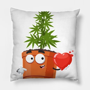 cartoon cannabis marijuana plant in a pot mascot Pillow