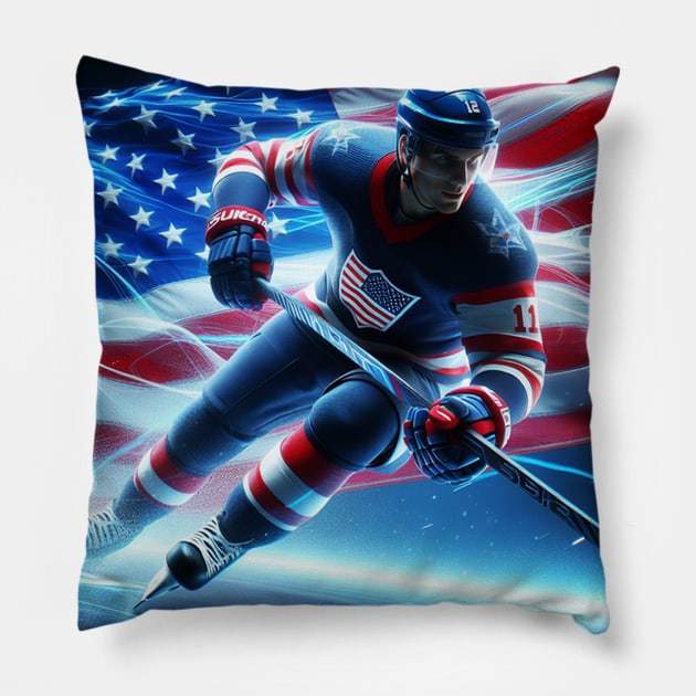 American Man Ice Hockey Player #8 Pillow by The Black Panther