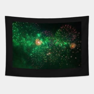 Green Fireworks Against Dark Sky Tapestry