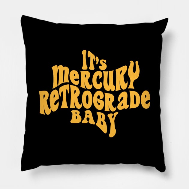 Its Mercury Retrograde Baby | Black and Yellow Pillow by visionarysea