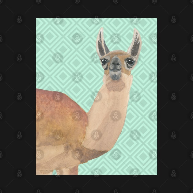 Llama Against Green Diamonds Background by VegShop