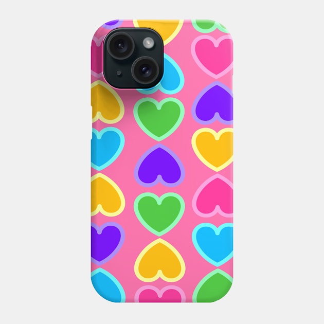 Bright Colourful Hearts on a Vibrant Pink Background Phone Case by OneThreeSix