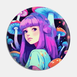 Anime Girl with mushrooms neon design Pin