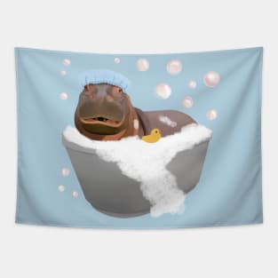 Cute Baby Hippo Bathtime Tapestry