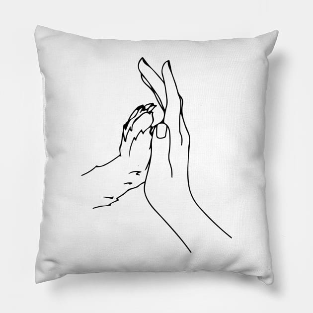 Human Hand and Dog's Paw Pillow by MokeyDesign