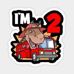 I'm 2 Birthday Firefighter T-Rex Magnet