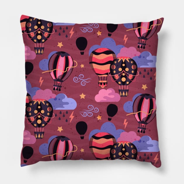 Hot Air Balloons on Stormy Weather Pillow by Simplulina