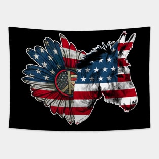 Heart Sunflower Donkey USA Flag Firework 4th Of July Tapestry