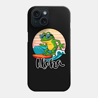 frog wears glasses, surfs and says aloha on the beach Phone Case