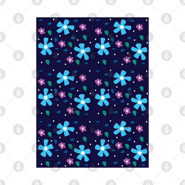 Purple and Navy Blue Floral Flower Power Pattern by FruitflyPie