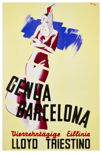 Vintage Travel Poster Spain Genua Barcelona LLoyd Triestino Magnet