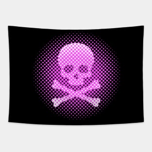 Neon Pink Skull and Crossbones Creepy Gothic Scary Fun Modern Art Tapestry