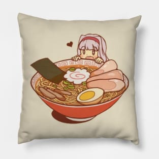 A Little Girl With A Bowl Noodles Pillow