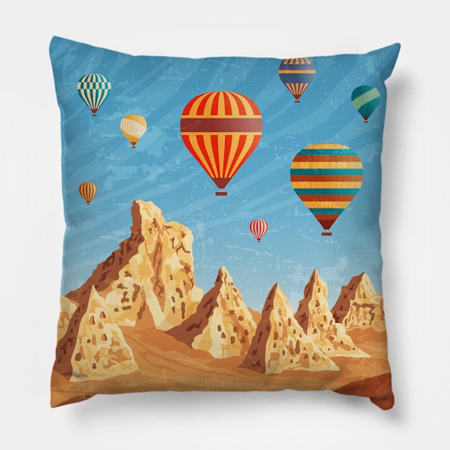 Turkey, Cappadocia - Retro travel minimalistic poster Pillow by GreekTavern