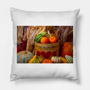 Old Folk Art Bucket With Pumpkins Pillow